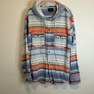 Valor blue and orange striped hoodie button down shirt top size medium